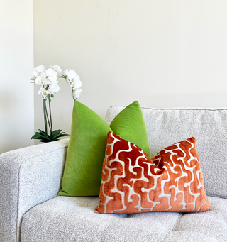 Orange Maze Velvet Throw Pillow