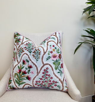 Fuchsia Bloom Embroidered Throw Pillow