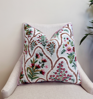 Fuchsia Bloom Embroidered Throw Pillow