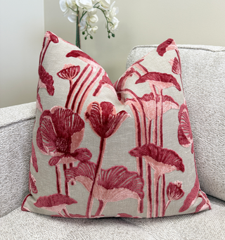 Primrose Poppy Velvet Throw Pillow