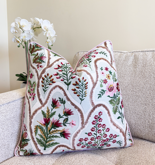 Fuchsia Bloom Embroidered Throw Pillow