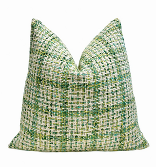 Green and Cream Woven Plaid Throw Pillow