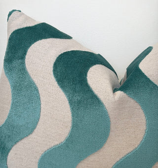 Turquoise Flow Velvet Throw Pillow