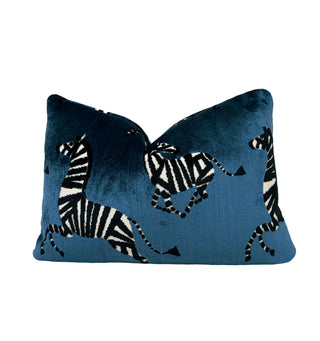 Blue Zebra Velvet Throw Pillow