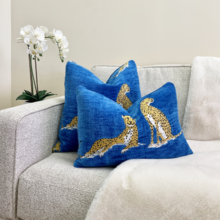 Sapphire Large Embroidered Cheetah Throw Pillow