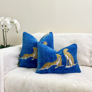 Sapphire Large Embroidered Cheetah Throw Pillow