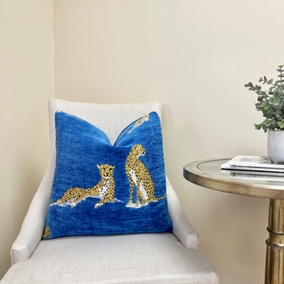 Sapphire Large Embroidered Cheetah Throw Pillow