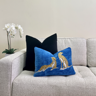 Sapphire Large Embroidered Cheetah Throw Pillow