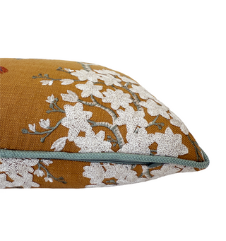 Camel Floral Embroidered Throw Pillow