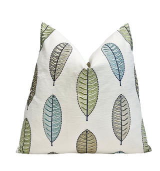 Spring Leaves Embroidered Throw Pillow