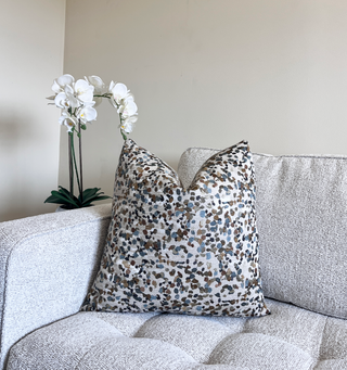 Beige Terrazzo Embroidered Throw Pillow with Natural Linen