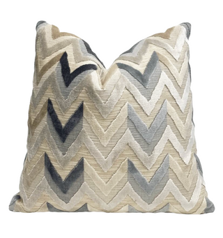 Taupe Steel Blue Chevron Velvet Throw Pillow