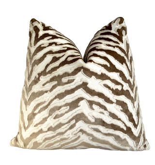 Taupe Cream Zebra Velvet Throw Pillow