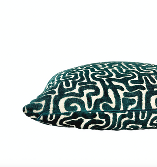 Teal Maze Velvet Throw Pillow