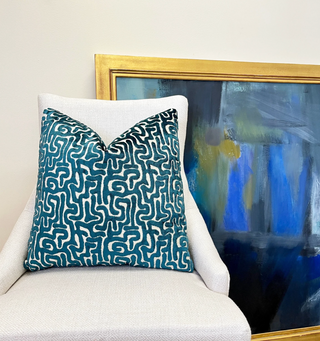 Teal Maze Velvet Throw Pillow