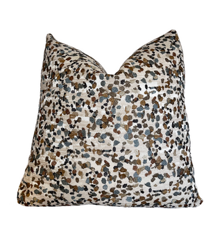 Beige Terrazzo Embroidered Throw Pillow with Natural Linen