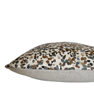 Beige Terrazzo Embroidered Throw Pillow with Natural Linen