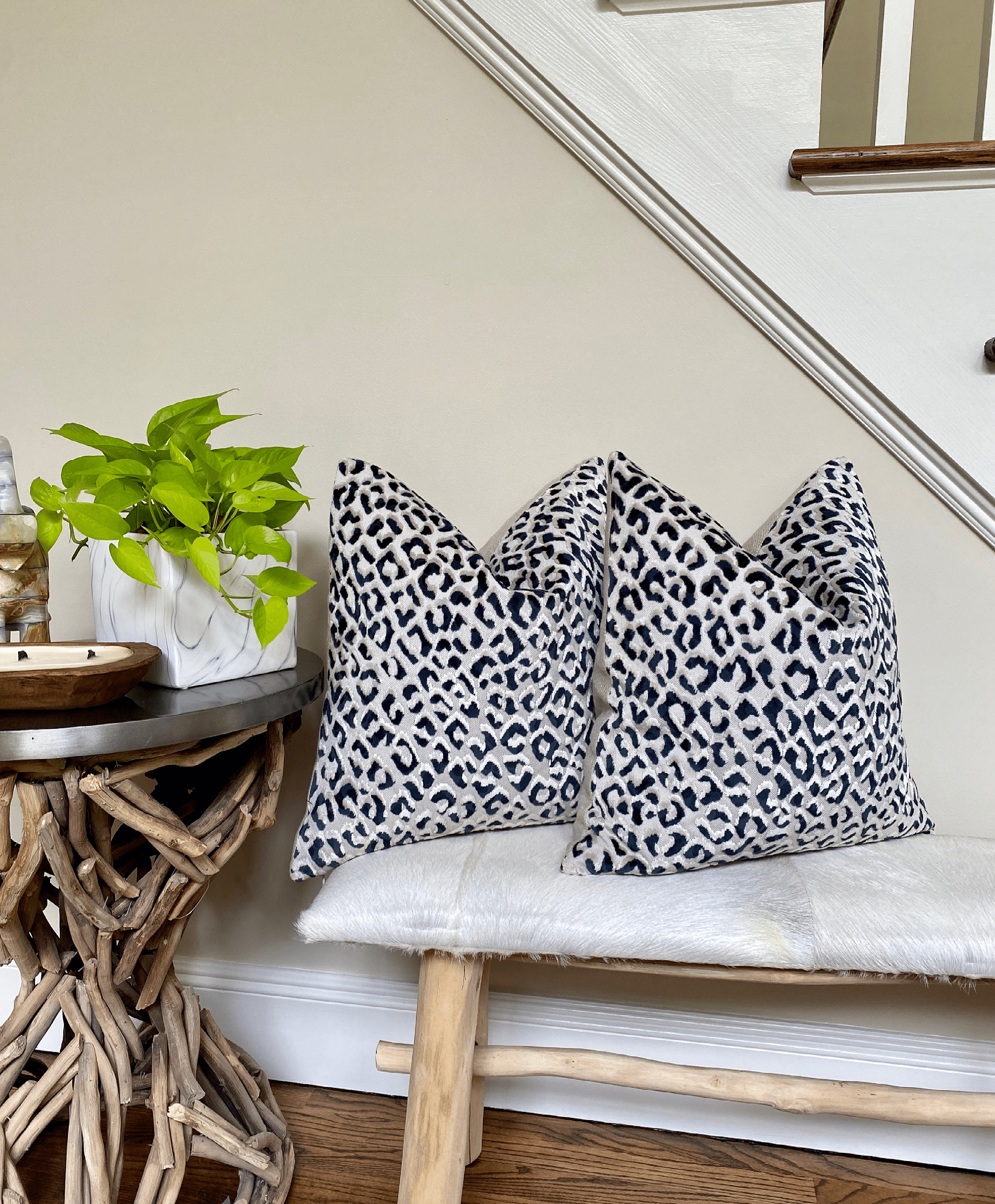 Bench Navy Leopard Pillow Cover