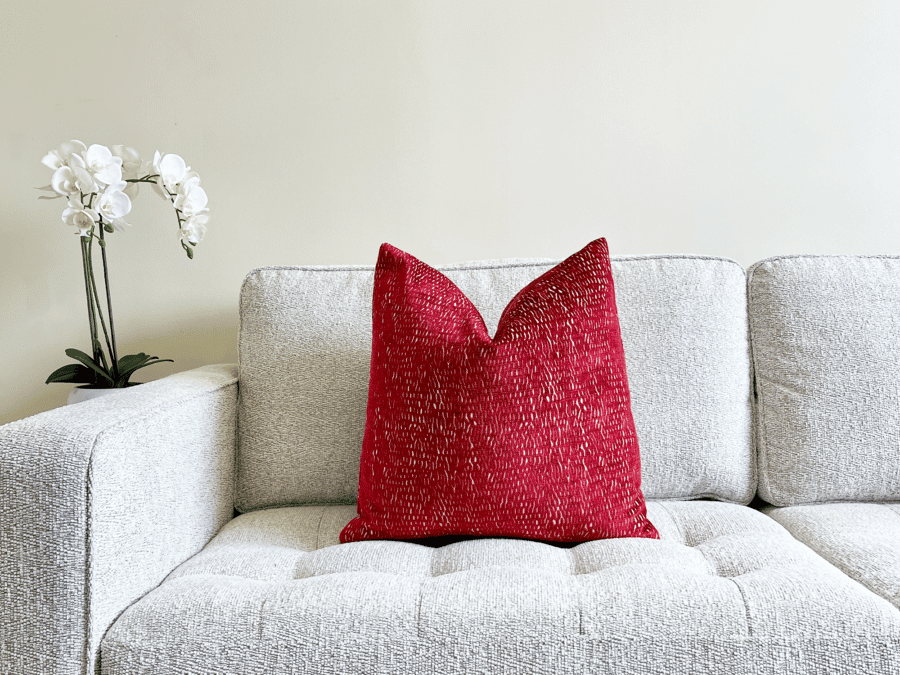 Cranberry red and Cream Chenille Throw Pillow Cover