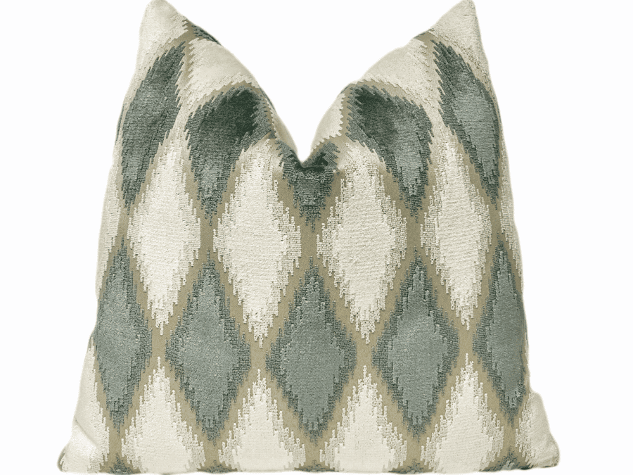 Sage Cream Geometric Velvet Throw Pillow Cover