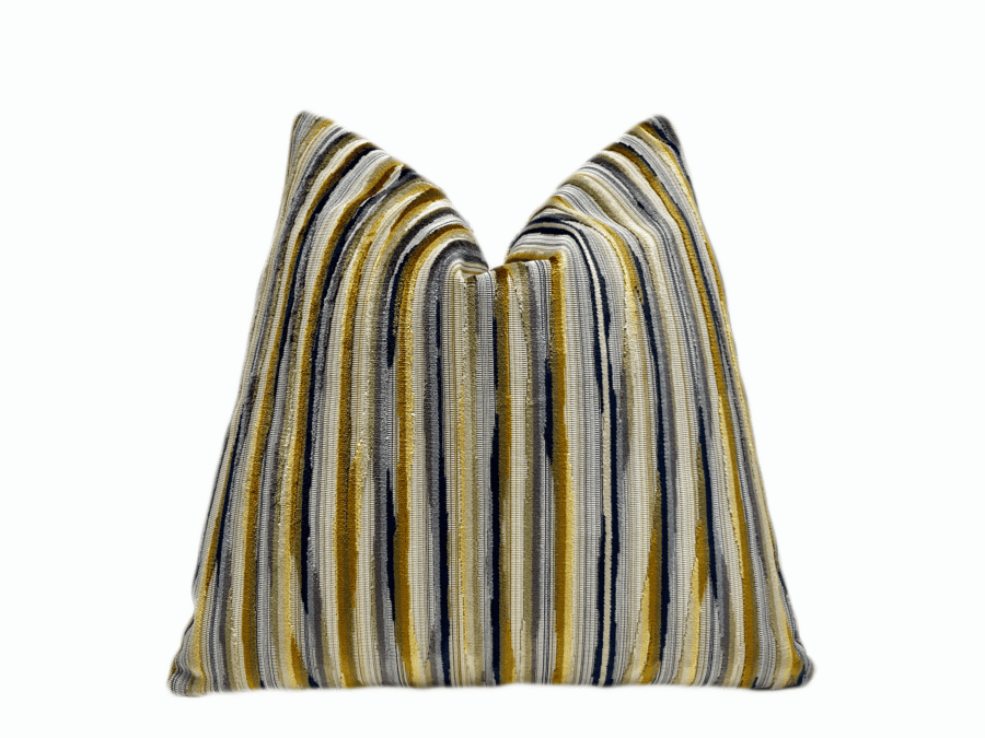 Gold Navy Alternative Stripe Velvet Throw Pillow Cover