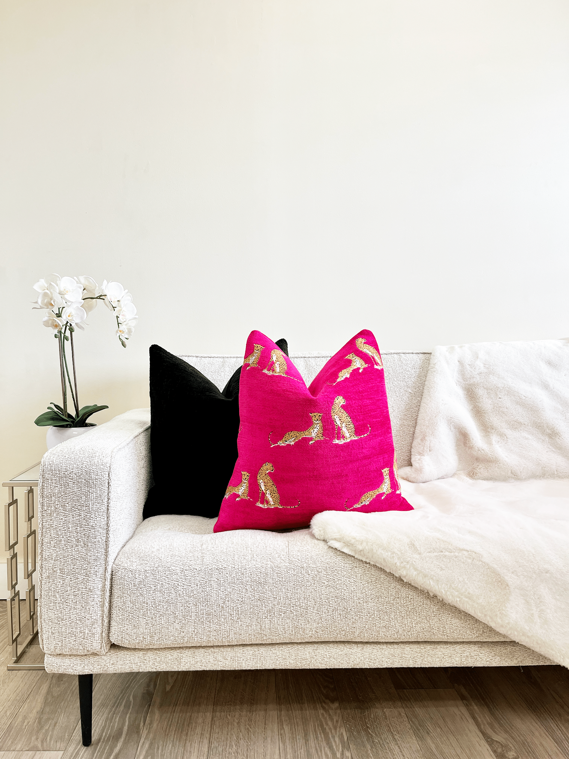 Fuchsia Embroidered Cheetah Throw Pillow Cover